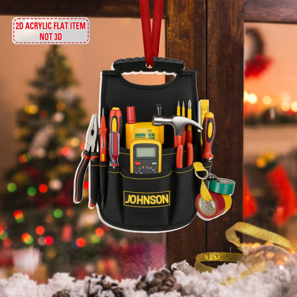 Custom Electrician Tool Bag Christmas 2D Ornament, Electrician Flat Ornament, Gift For Electrician Lovers, Gift for Dad, Electrician Gifts