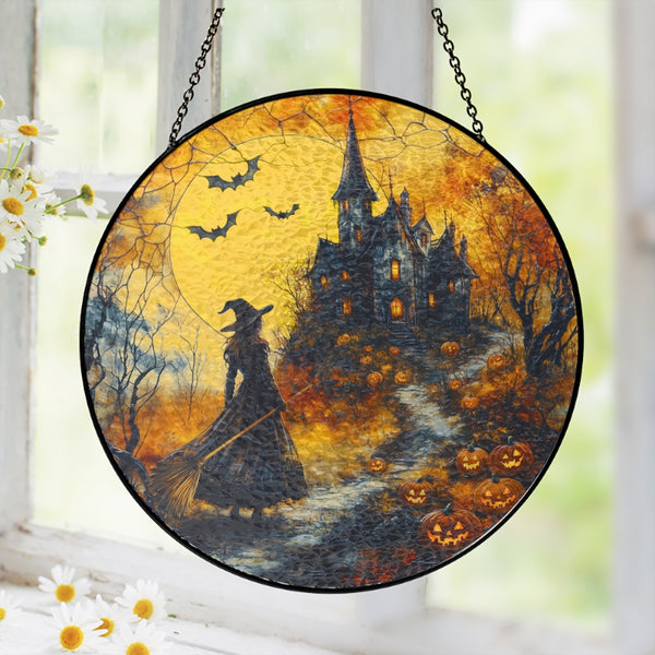 Witcher Castle Stained Glass Suncatcher, Halloween Suncatcher, Spooky Season Gift, Witchy Halloween Decor, Witchy Window Hanging Sunctacher