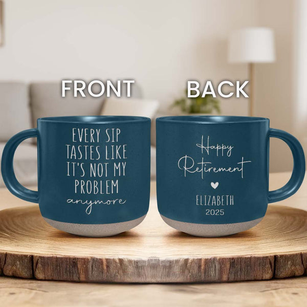 Personalized Retirement Engraved Pottery Mug, Happy Retirement Mug, Funny Retirement Gifts, Retirement Gift For Boss Coworker, Retired Cup