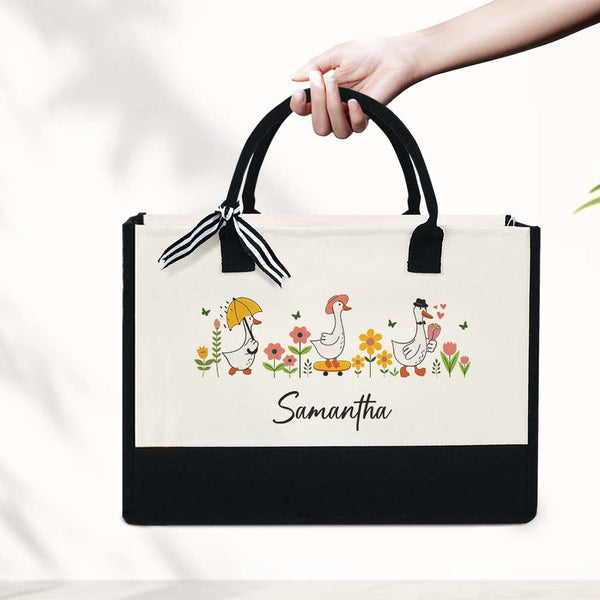 Floral Geese Tote Bag, Spring Goose, Gift for Her Flowers, Birthday Gift, Bridesmaid Gift, Coworker Gift, Best Friend Gift, Mothers Day Gift  TQN5237LTH