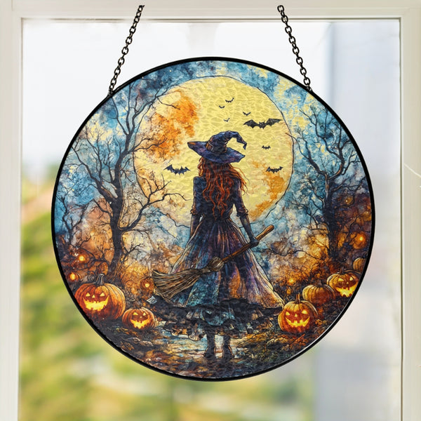 Witch Sun Catcher, Halloween Witch Stained Glass Suncatcher, Witchy Window Hanging Decor, Stained Glass Witch, Halloween Decor