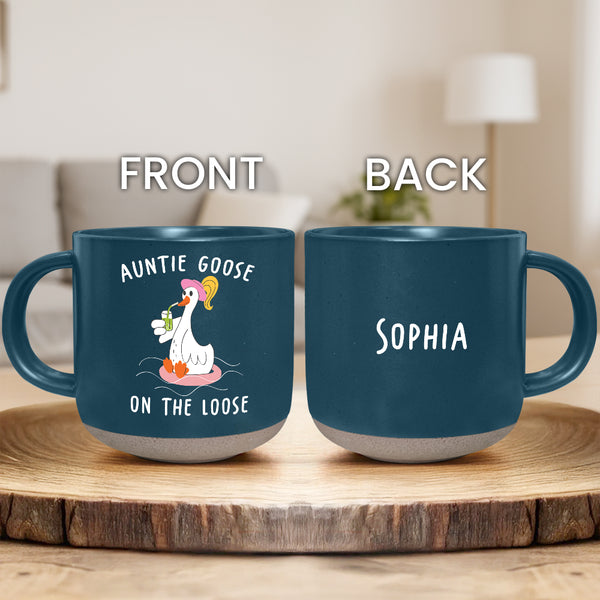 Personalized Auntie Goose Printed Pottery Mug, Funny Mug for Auntie, Aunt Gift, New Aunt Gifts, Pregnancy Announcement Cup, Baby Reveal TQN5220NTH