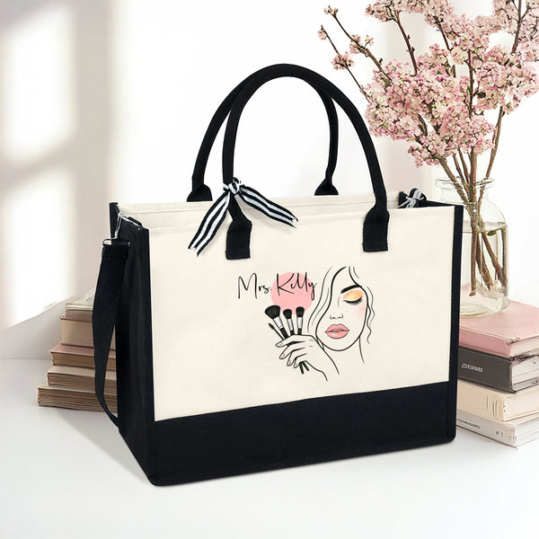 Personalized Cosmetic Tote Bag,Seersucker Makeup Bag,Makeup Artist Tote Bag,Bridal Party Gift,Makeup Organizer,Cosmetic Case,Graduation Gift THR238TNB