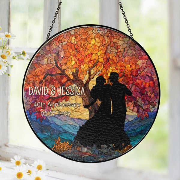 Personalized Tree of Life Anniversary Gift, Tree of Life Stained Glass Suncatcher, Wedding Anniversary Suncatcher, Gift For Parents, Couple Gift VTM1631BQT