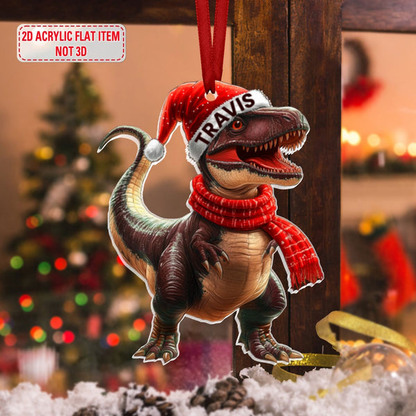 Personalized Dinosaur 2D Flat Acrylic Ornament, Custom Dinosaur Christmas Ornament, Dinosaur Ornament, Gift For Grandson, Xmas Gift for Kids