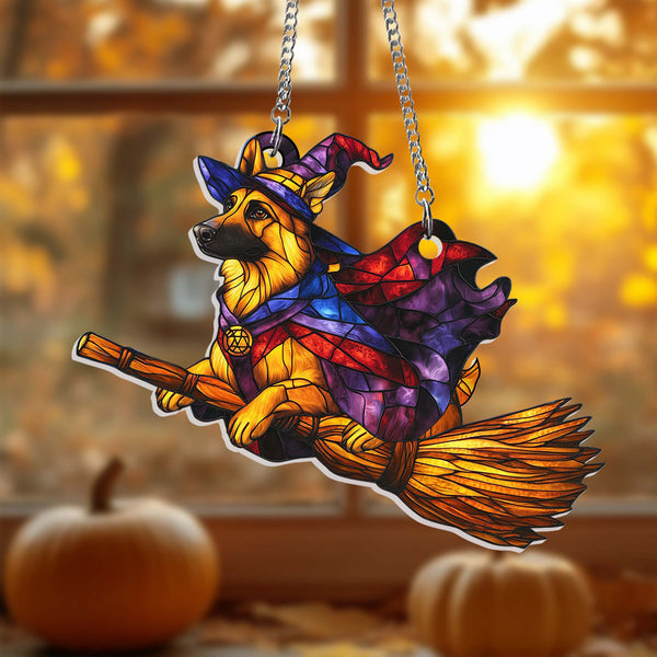 German Shepherd Suncatcher, Dog Halloween Acrylic Window Hanging, German Shepherd Gift, Halloween Gift, Gothic Spooky Decor