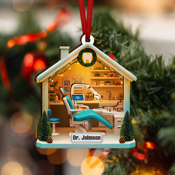 Custom Dental Wooden Ornament (2 Layers) | Dentist Christmas Gift for Dental Assistant, Hygienist & Squad (2pcs)