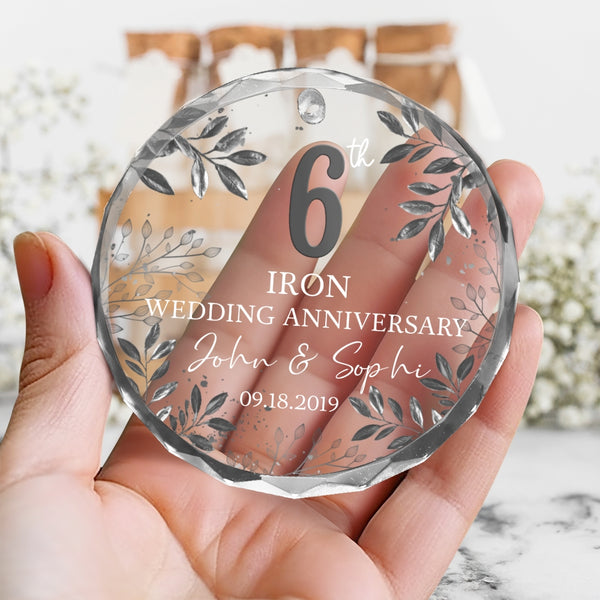 6th Wedding Anniversary Gift, Personalized 6th Anniversary Gift,Iron Wedding Anniversary Glass Ornament,Anniversary Keepsake,Gift for Couple