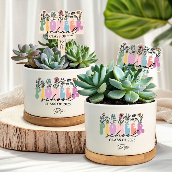 Personalized Pioneer School Gift 2025 – Plant Pot with Name, JW Graduation Gift, Flower Design, Pioneer Class Keepsake for Her TQN5510NGT