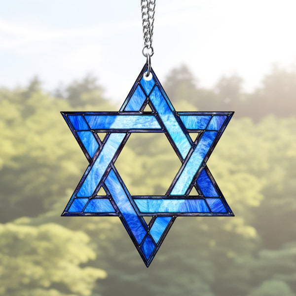 Star of David Stained Glass Suncatcher – Traditional Judaica Home and Holiday Décor