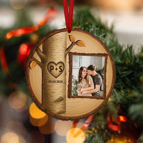 Custom Wood Anniversary Wedding Ornament, Anniversary Christmas Ornament, Engagement Ornament, Wedding Anniversary Gift for Couples