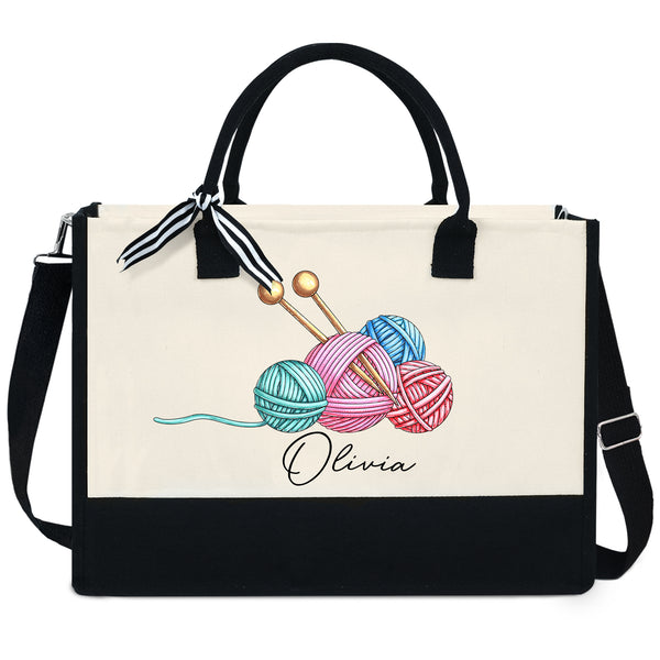 Personalized Knitting Tote Bag, Crochet Tote Bag, Tote For Crochet, Gift For Mom, Grandma Bag, Crochet Gift, Knitting Gift, Tote Bag Gift MLN2106TDH