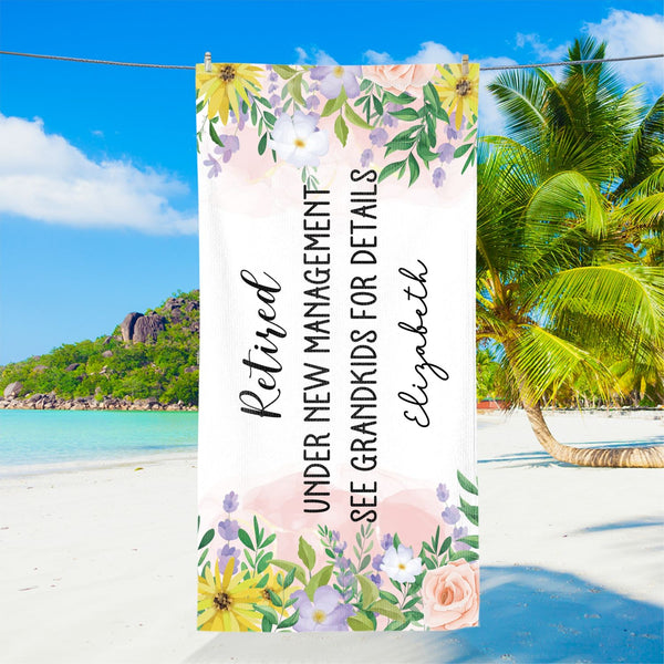 Personalized Retirement Floral Beach Towel, Retirement Gift, Funny Retirement Present, Retirement Gift For Women, Teacher Retirement Gifts MLN5740BQT
