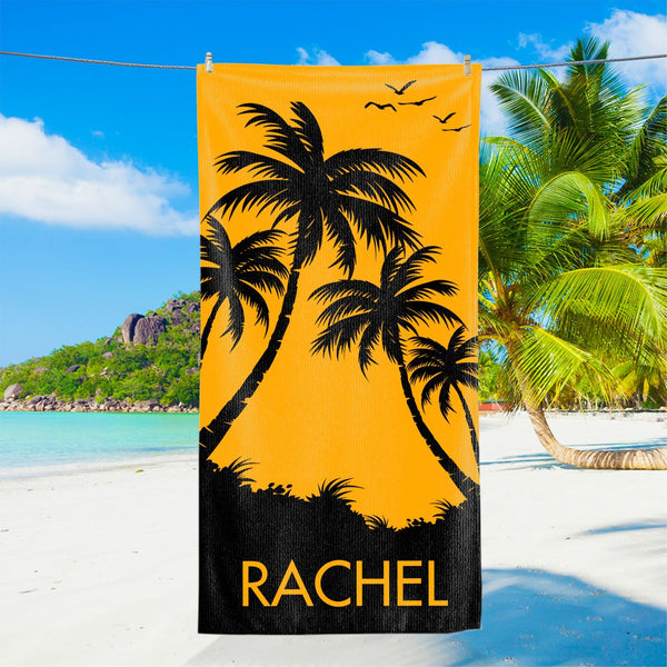 Palm Tree Personalized Beach Towel, Custom Name Bath Towel, Custom Pool Towel, Beach Towel With Name, Pool Party Favors, Kids Pool Towel MLN5910TNB