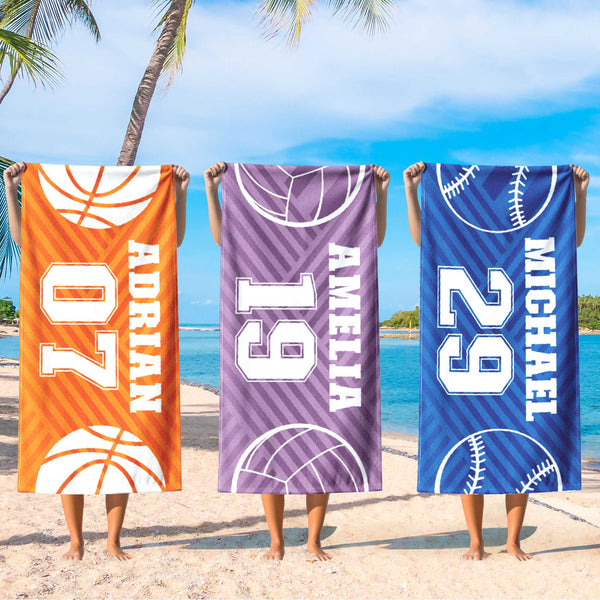 Sport Team Personalized Beach Towel, Custom Baseball Towel, Gifts for Teams, Team Senior Night Gift, Soccer, Basketball, Volleyball Towel LHB171LPN