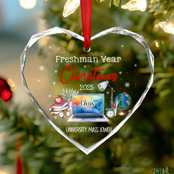 Personalized Freshman Christmas Glass Ornament, Freshman Gift, New College Student, First Year At College Ornament, College Christmas Gift VTM-3746-NTH