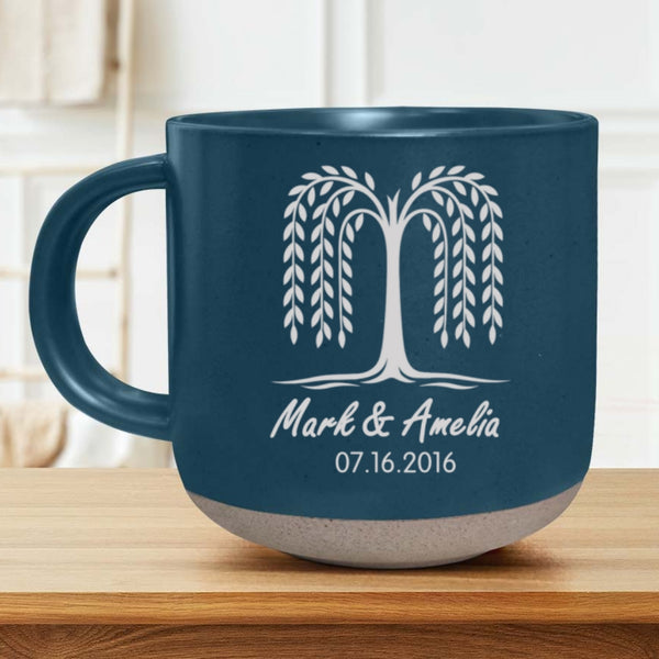 Personalized 9 Year Anniversary Gift, Willow 9th Anniversary Gifts, Pottery Anniversary Mug, Willow Tree 9 Year Anniversary Personalized Pottery Mug MLN-1276-TTH