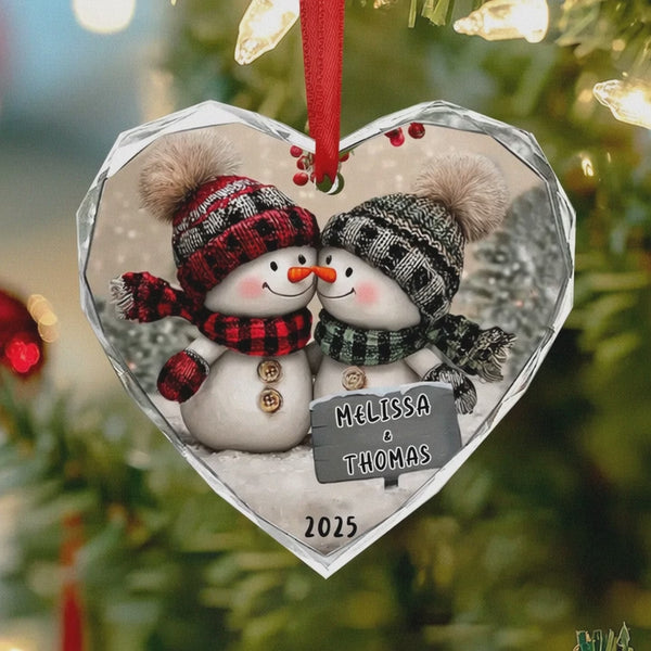 Personalized Snowman Couple Glass Ornament, Christmas Ornament For Couple Ornament 2025, Snowman Ornament, Engagement Gift, Newlywed Wedding Gifts