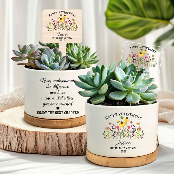 Personalized Retirement Ceramic Flower Planter Thank You Gift for Women