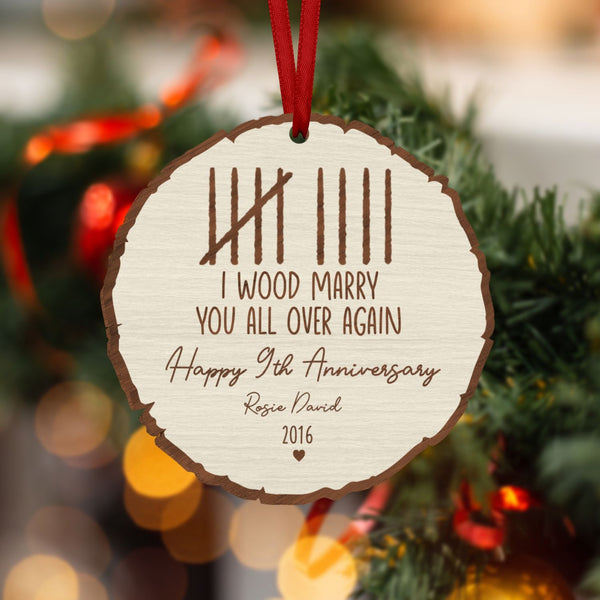 Custom Wood Anniversary Wedding Ornament, I Wood Marry You All Over Again, 5th Year Anniversary Gift, Gift for Couples, Custom Anniversary