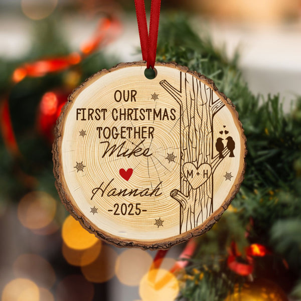 Personalized Couple Gift, Our First Christmas Ornament, Family Wooden Ornament, Wedding Anniversary Gift, Couple Ornament, Engagement Gift