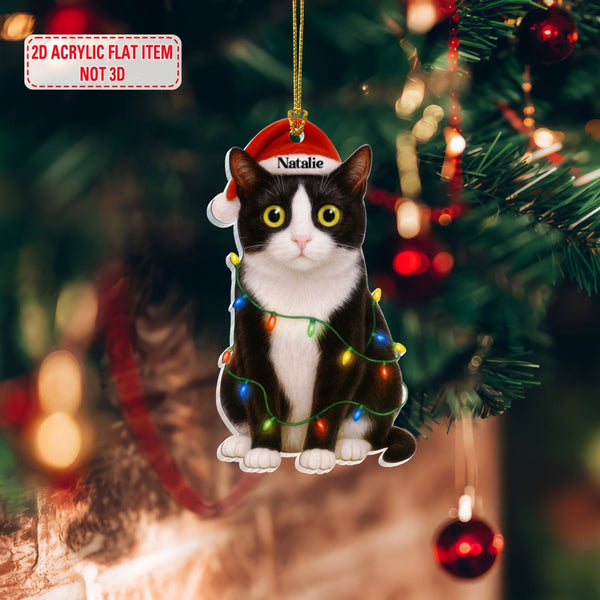 Personalized Tuxedo Cat Christmas Ornament with Custom Name