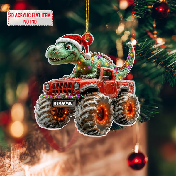 Custom Dinosaur Christmas Ornament, Monster Truck Ornament,Boys Dino Christmas Ornament,Baby Boy Christmas Present,Christmas Gift For Child