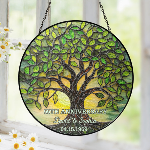 Personalized Faux 55th Stained Glass Suncatcher, Wedding Anniversary, Wedding Keepsake Suncatcher, Anniversary Gift, Wedding Gift, Anniversary Gifts LHB340TNB