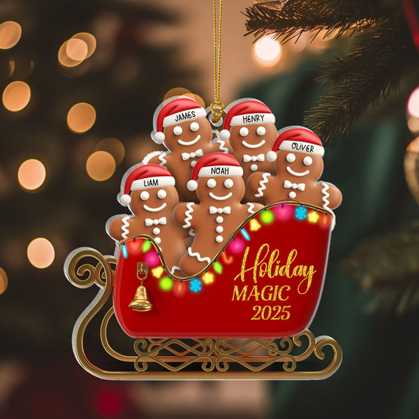 Gingerbread Family Sleigh Christmas Ornament for Holiday Decoration