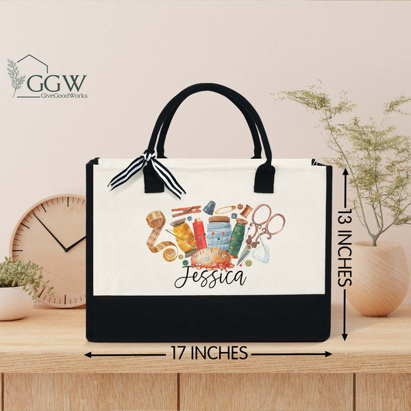 Personalized Sewing Tote Bag, Crafter Mom Gift, Sewing Lover Gifts, Crochet Lover, Quilter Gift, Knitting Gifts for Mom Grandma, Women Bag MLN2175TDH