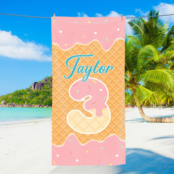 Personalized Ice Cream Drip Baseball Beach Towel, Drip Beach Towel, Team Gifts, Baseball Mama Gifts, Pool Towel, Baseball Ice Cream Drip VTM1328BQT