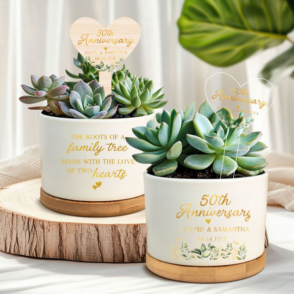 Personalized Anniversary Plant Pot Gift for Couples with Custom Name