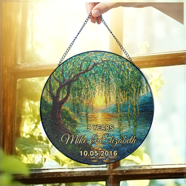 9th Anniversary Willow Stained Glass Suncatcher, Willow Tree 9 Year Anniversary Gift, 9th Anniversary Gift, Wedding Anniversary Gift For Her