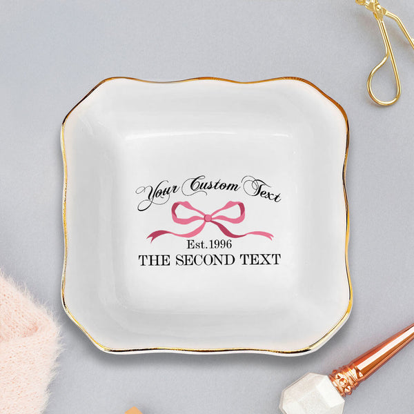 Personalized Sorority Jewelry Dish, Coquette Sorority Ring Dish, Custom Text Trinket Dish, College Sorority Ring Holder, BFF Sisters Gifts MLN5703TNB