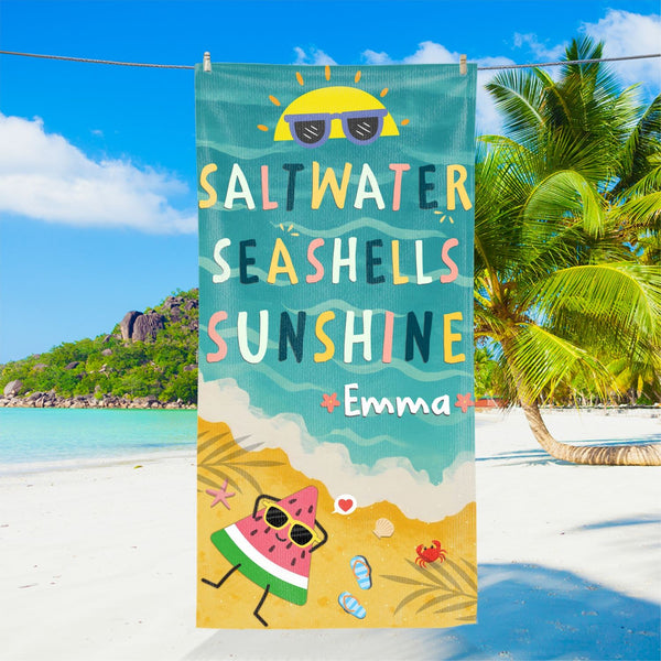 Saltwater Seashells Sunshine Beach Towel, Summer, Beach, Vacation Beach Towel, Beach Trip, Summer Vacation,Summer Trip, Summer Holiday,Salty THR114DTD