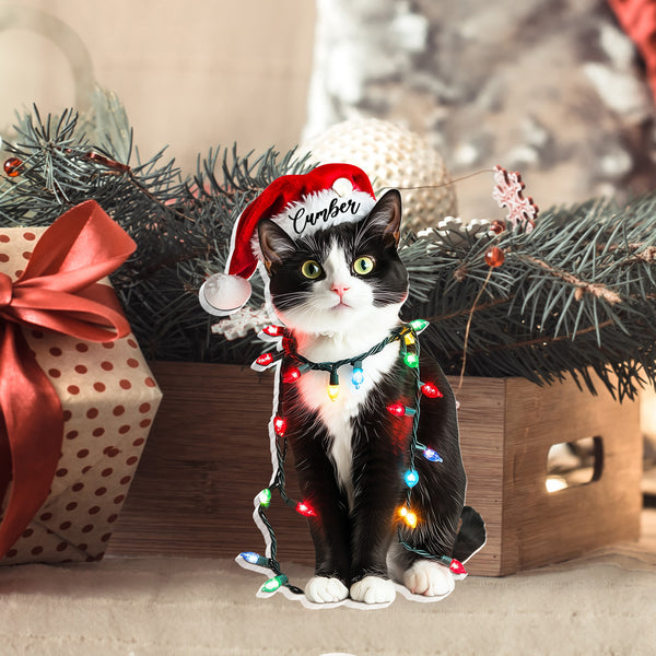 Custom Tuxedo Cat Christmas Acrylic Ornament Gift for Cat Lovers