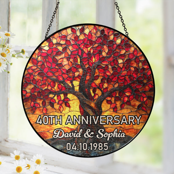 Personalized 40th Wedding Anniversary Stained Glass Suncatcher, Ruby Wedding Anniversary Gift, Custom Wedding Anniversary Keepsake, Window Hanging LHB350LPN