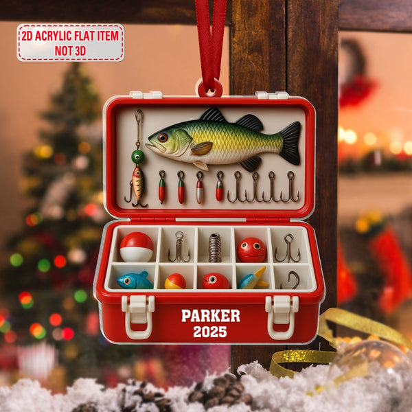 Fishing Tackle Box Personalized 2D Flat Acrylic Ornament, Fisherman Ornament, Fishing Dad Ornament, Dad Fishing Ornament, Fishing Man Gifts