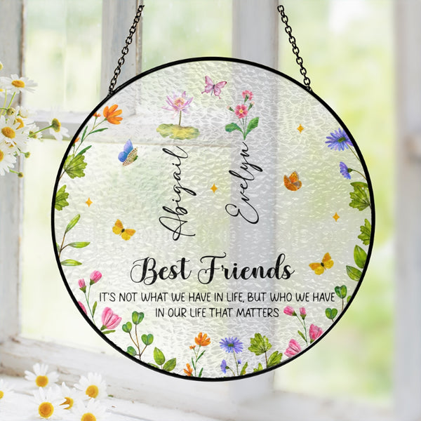 Friendship Gifts, Best Friend Suncatcher, Personalized Best Friend Birth Month Flower Stain Glass Suncatcher, Bestie Gifts, Best Friend Gift MLN5219BQT