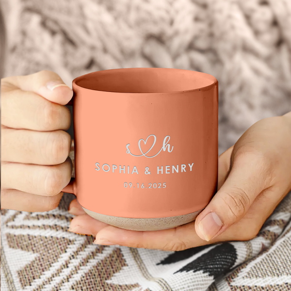 Personalised Engraved Engagement Pottery Mug, Engagement Pottery Mug, Wedding Gifts for Couple, Bridal Shower Gifts, Mr and Mrs Mug Gifts MLN-1502-LPN