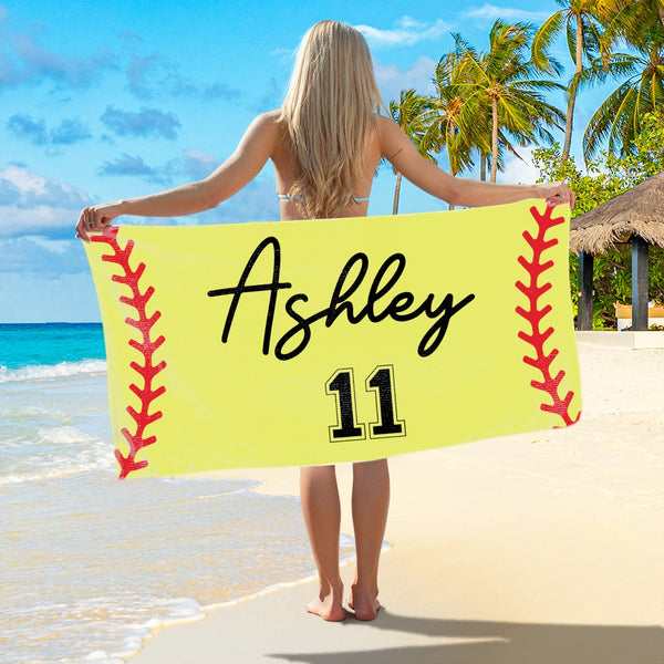 Custom Softball Team Beach Towel, Custom Softball Towel Name & Number, Softball Team Gifts, Softball Player Gift, Softball Towel, Softball MLN6110BQT