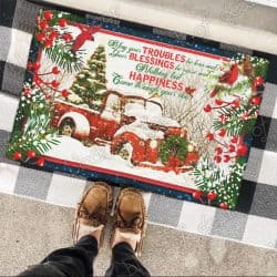 Geembi™ Happiness Come Through Your Door, Red Truck Christmas Home Doormat