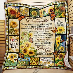 To My Granddaughter, Love Grandma. Sunflower Butterfly Quilt Blanket Geembi™