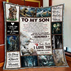 To My Son, I Wish You The Strength, Love Mom, Wolf Quilt Blanket Geembi™