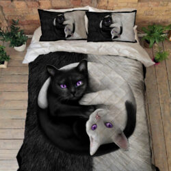 Cat Quilt Bedding Set Black And White Cat DBD2841QS - King 91"x 102"