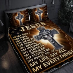 Jesus Quilt Bedding Set Jesus Is My God My King My Everything Christian Bible QNN564QSv1