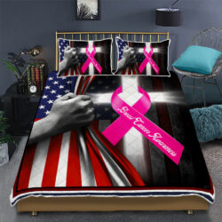 Breast Cancer Awareness Quilt Bedding Set, Breast Cancer Ribbon Bedding Set QNN528QSV1