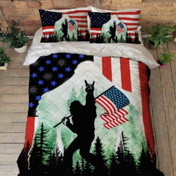 Bigfoot Sasquatch Quilt Bedding Set Rock On American Flag DBD2784QS
