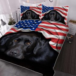 Black Labrador Retriever American Patriot Quilt Bedding Set THH2903QSv19