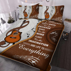 Guitar Quilt Bedding Set Music Gives Soul To The Universe ANT242QS